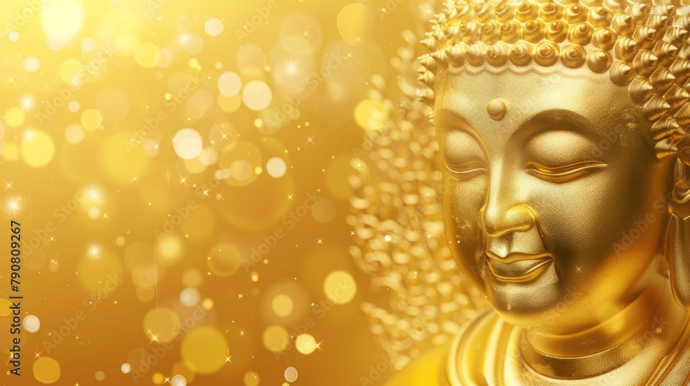 Golden Buddha Statue Amidst Bright Background Golden Buddha Statue Amidst Bright Background