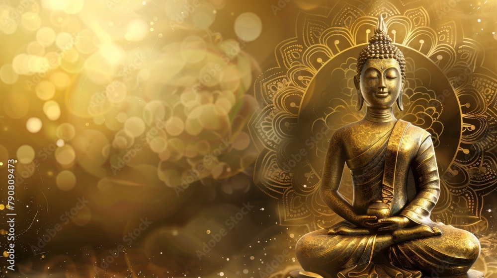 Golden Buddha Statue Against Golden Background
