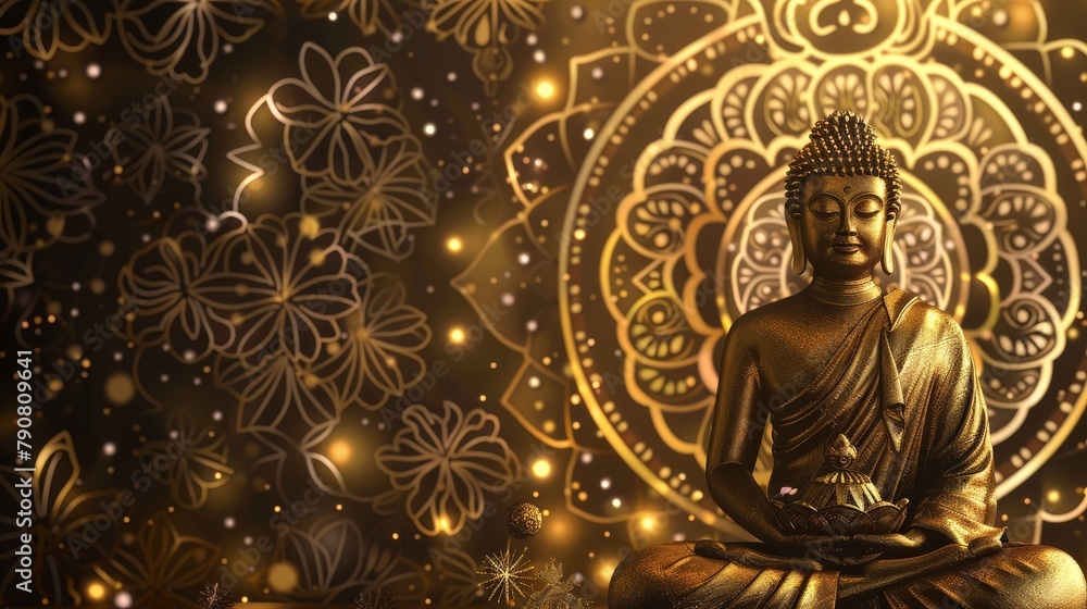 Buddha Statue Sitting Against Golden Background