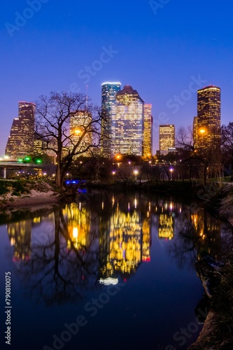 4K Photo of Houston City Skyline  Reflections in Texas Waters