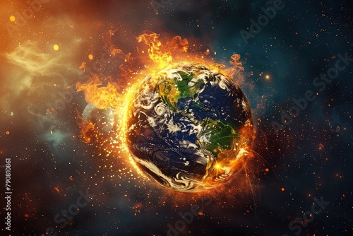 Planet Earth burning. Global warming and climate change concept