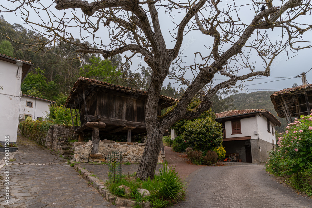 Asturian horreo (construction to preserve food) in the Town of Cuevas. Ribadesella. Asturias Asturian horreo (construction to preserve food) in the Town of Cuevas. Ribadesella. Asturias