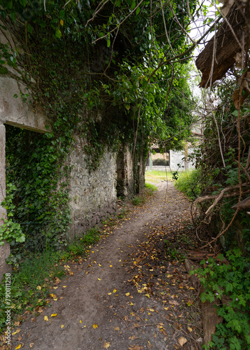 House in ruins in the Town of Cuevas. Ribadesella. Asturias. vertical composition photo