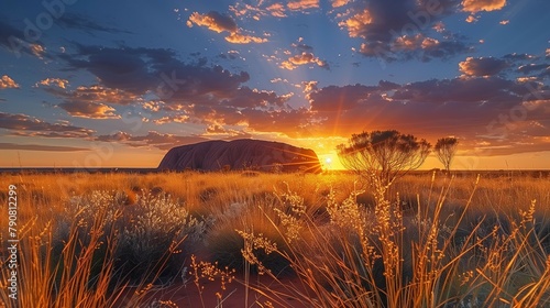 Spiritual Heritage of Australia: Uluru at Sunset, generative ai photo