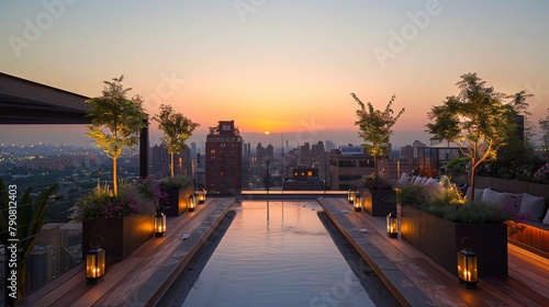 Twilight Elegance: Urban Rooftop Wedding, generative ai © Matus