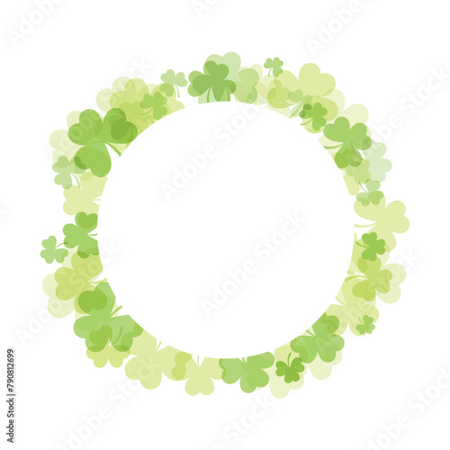 Round frame of green clover with place for text. Background for St. Patrick's Day or summer, spring. Vector illustration in flat style. Clover leaves in watercolor style. 