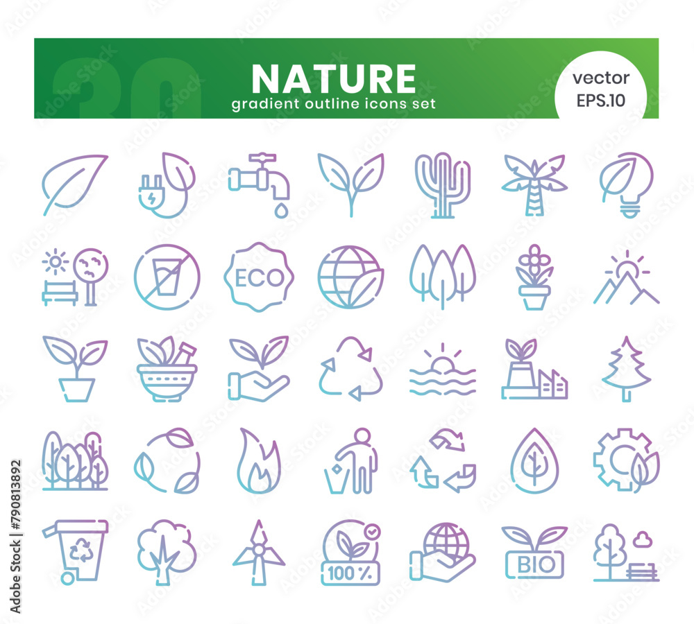 Nature Icons Bundle. Gradient outline icons style. Vector illustration. Nature Icons Bundle. Gradient outline icons style. Vector illustration.