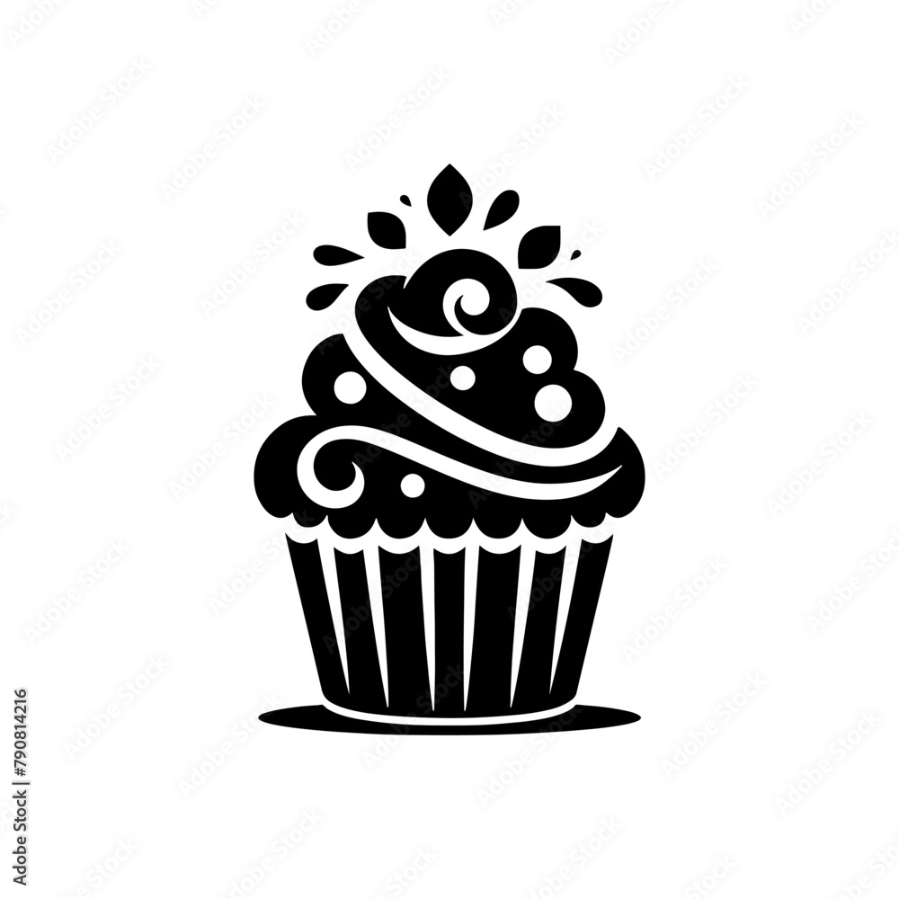 Silhouette of Cupcake: Tempting Treat in Minimalist Form, Cupcake Illustration Silhouette of Cupcake: Tempting Treat in Minimalist Form, Cupcake Illustration