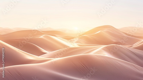 Serene Desert Sunrise over Golden Sand Dunes