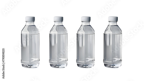 4 empty water bottle set isolated on white or transparent background