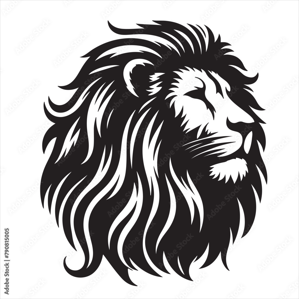 a black and white drawing of a lion head with a white stripe. a black and white drawing of a lion head with a white stripe.