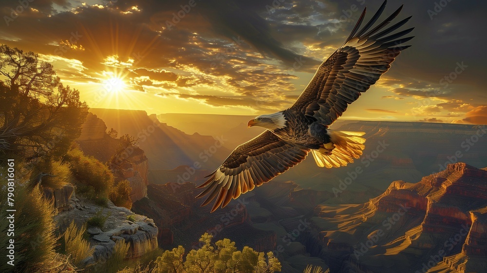 Obraz premium Freedom's Flight Over the Grand Canyon, generative ai