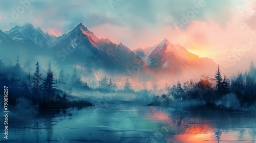 Tranquil Sunrise in the Valley, generative ai