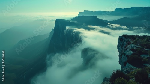 Majestic Mountain Peaks Above Clouds at Sunrise