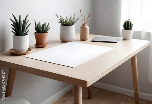 Clean Aesthetic Scandinavian style table, desk with decorations 