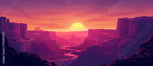 Majestic canyon landscape at sunset in 3D vectors photo