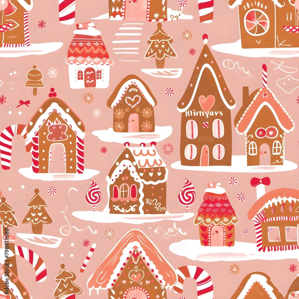 Gingerbread Village on Christmas, New year, Valentine and other holidays with seamless pattern. Gingerbread Village on Christmas, New year, Valentine and other holidays with seamless pattern.