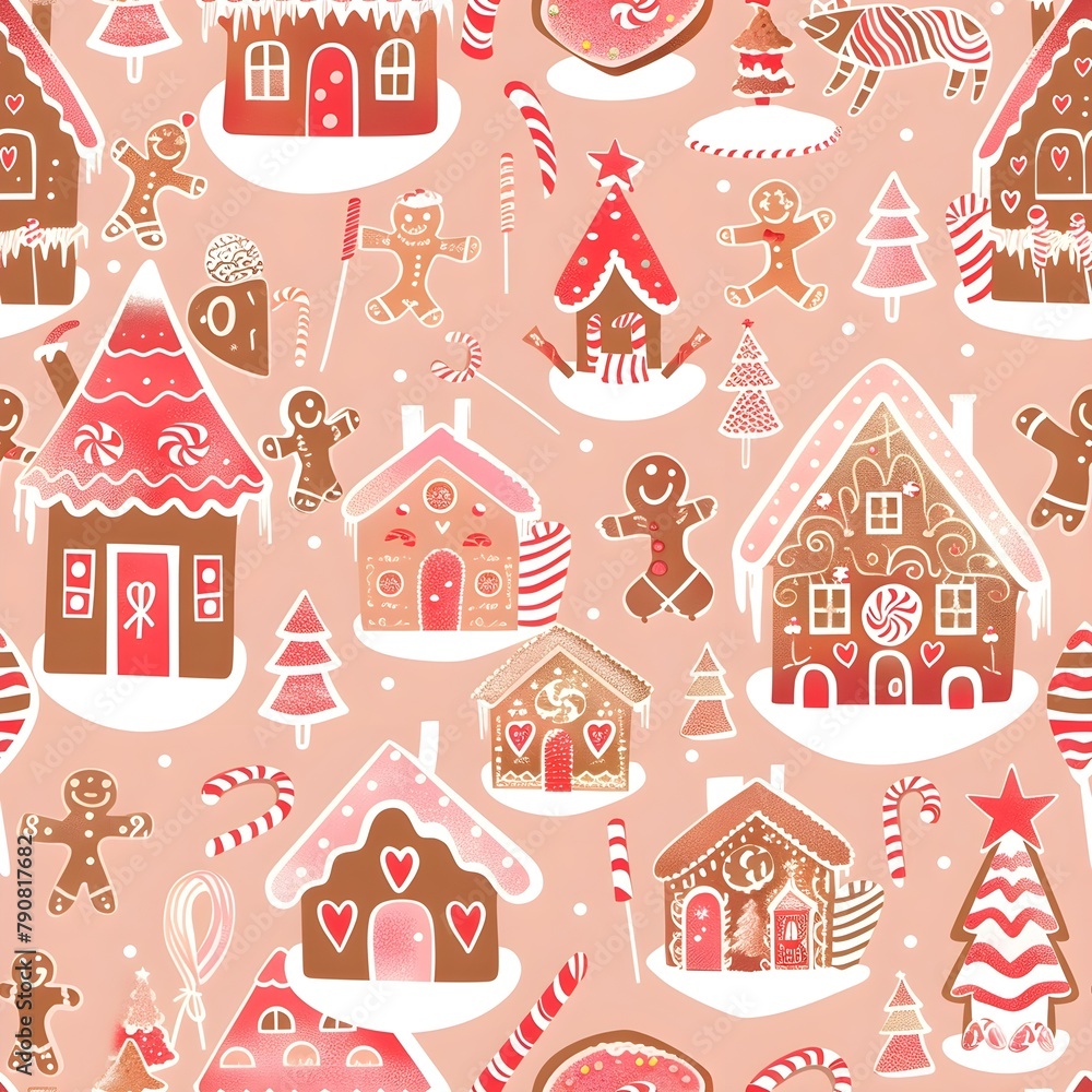 Gingerbread Village on Christmas, New year, Valentine and other holidays with seamless pattern. Gingerbread Village on Christmas, New year, Valentine and other holidays with seamless pattern.