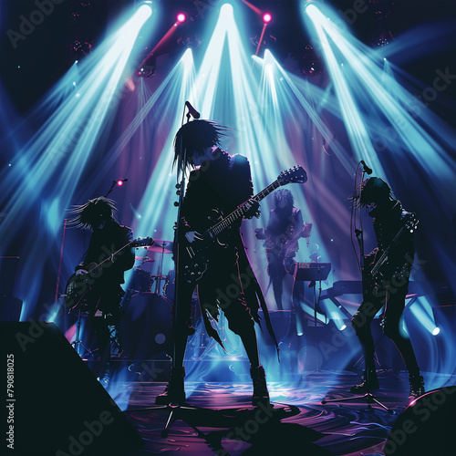 Visual Kei band performing on stage in 3D vectors