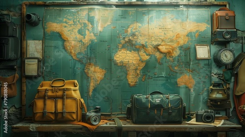 Exploration Map with Travel Essentials, generative ai