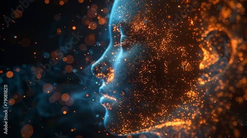 Conceptual image of a human head as the nucleus of digital innovation and creativity.