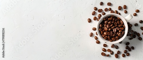 Cup of Coffee Beans on White Background with Copy Space