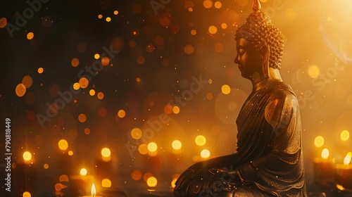 Buddha Statue Sitting Among Lit Candles photo