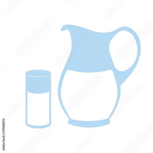 Milk, jug and glass. Isolated flat vector illustration for your design