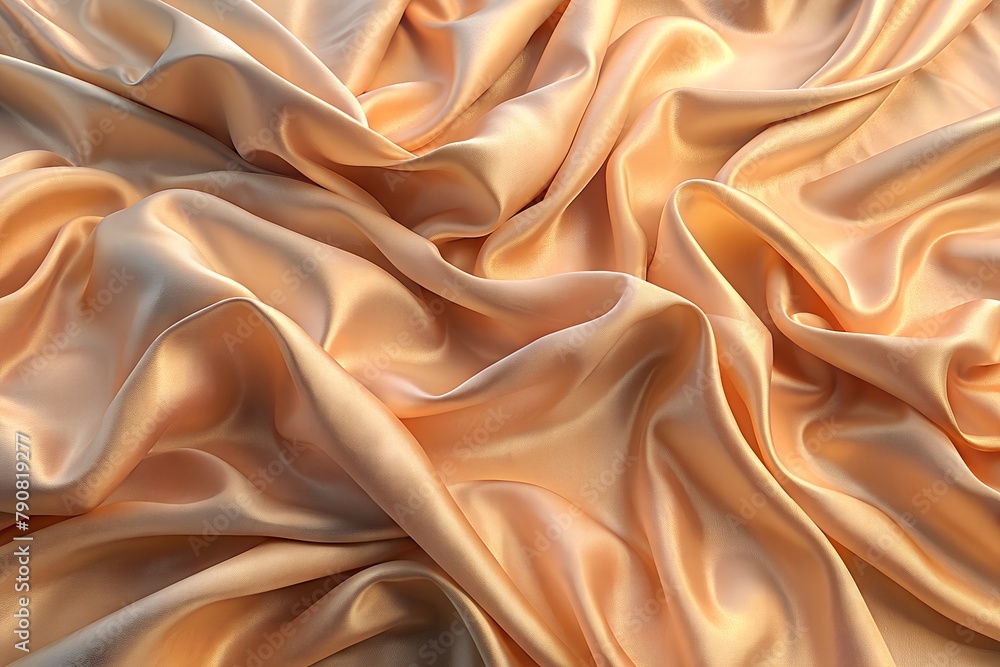 Fototapeta premium Close-up of smooth peach satin draped fabric