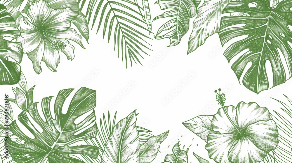 Tropical Botanical Illustration - Exotic Flora Frame