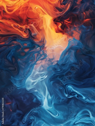 Swirling Midnight Blue and Fiery Orange Abstract Gradients Artistic Image - Beautiful Contrast Harmony.