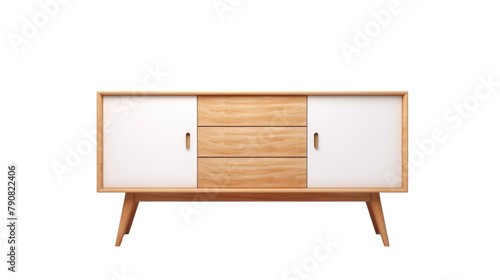  wooden cabinet Interior design concept furniture for living isolated on clear png background and transparent background, AI generative.	