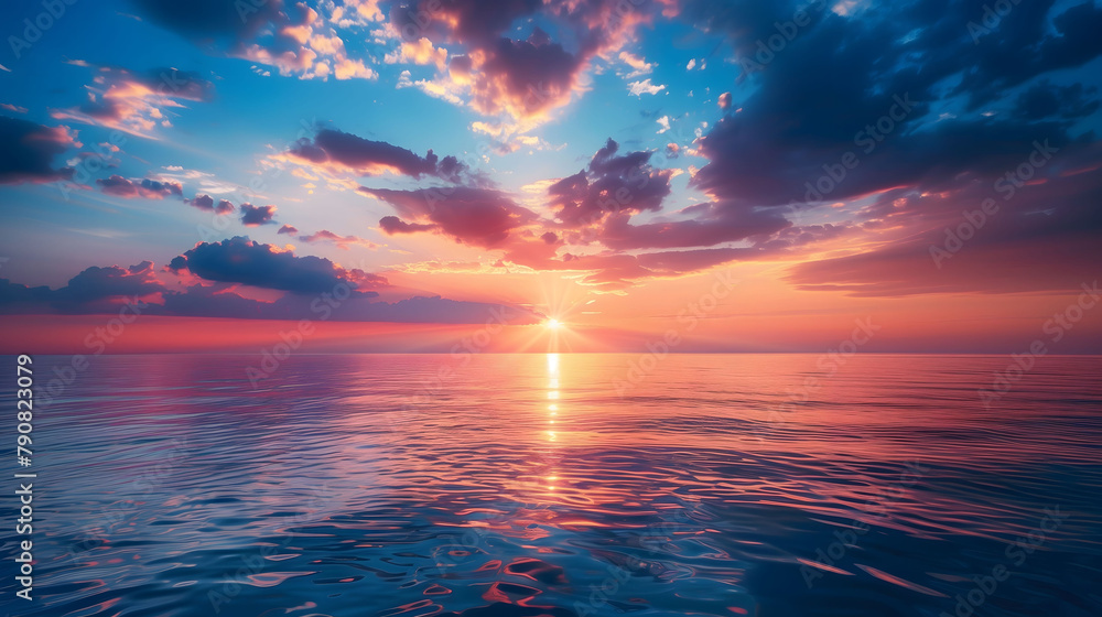 Sunset Serenade - Ocean's Horizon Bathed in Twilight Hues