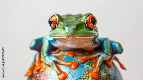 Frog protects the world isolated on white, generative ai