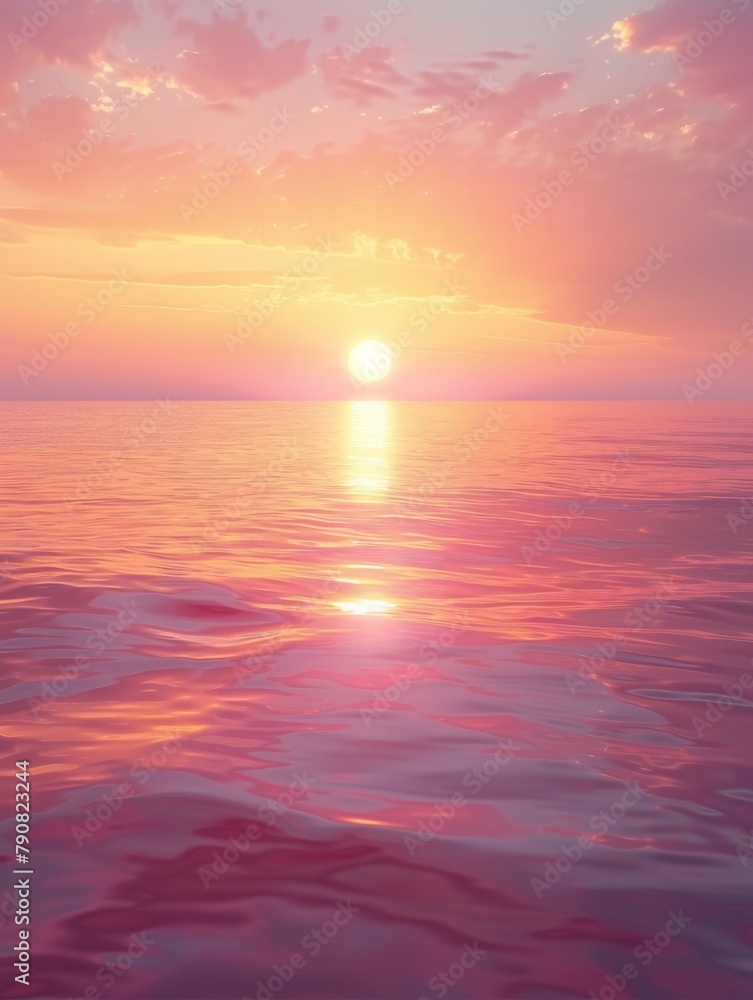 Radiant Sunset: Vibrant Golden Yellow and Coral Pink Sky Reflections