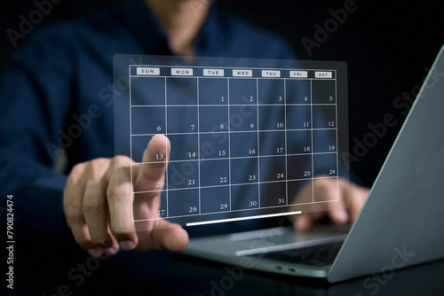 Businessman manages time for effective work. Calendar schedule time plan appointment, data management system, checking organizes day, week, month project list, business, calendar appointment plan . © A Stockphoto