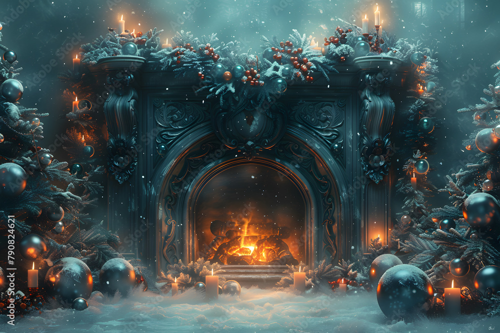 Elegant Winter Refuge: Cyan Decorated Parlor With Drifting Grey Clouds Background Elegant Winter Refuge: Cyan Decorated Parlor With Drifting Grey Clouds Background