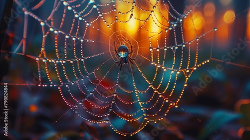 Glistening Forest Spider Web, generative ai © Matus