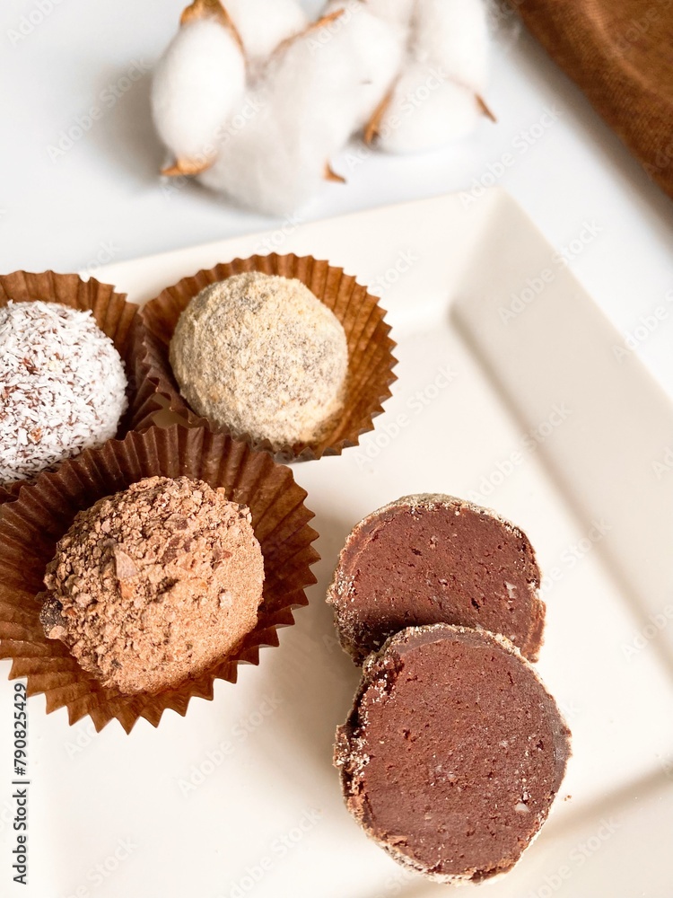 Handmade Chocolate Candies Truffles on White Handmade Chocolate Candies Truffles on White
