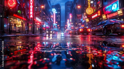 Urban Rainy Street Lights, generative ai
