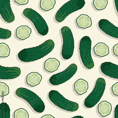 cucumber seamless pattern in flat vector