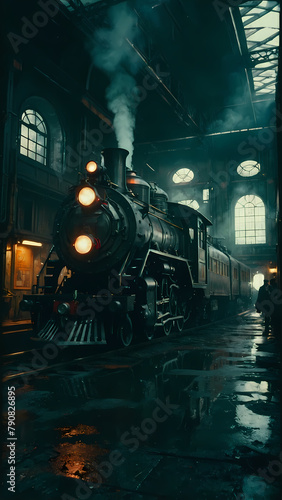 steam locomotive in the night