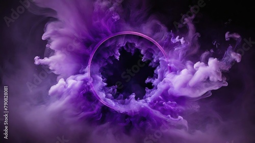 Circular Purple Smoke explodes outward, with dramatic smoke or fog effect with a scary Dark background