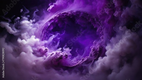 Circular Purple Smoke explodes outward, with dramatic smoke or fog effect with a scary Dark background © Reazy Studio