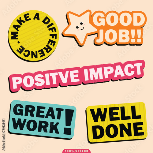 vector premium cartoon sticker package good job, positive impact, well done easy to reuse for additional design needs, logo mascot badge banner