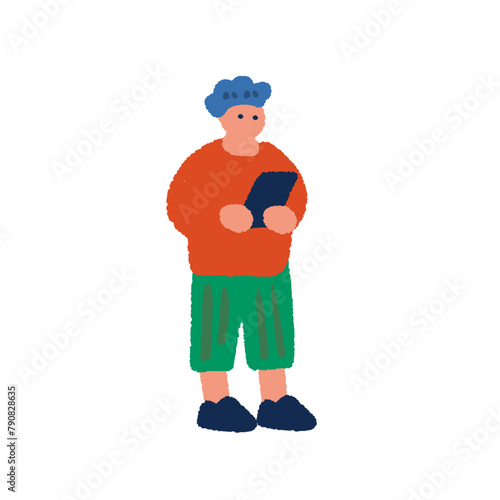スマホを持つ男性の手描きイラスト
