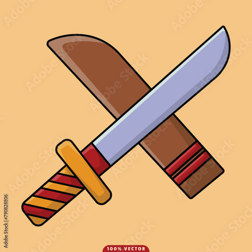 Vector premium style cute cartoon sword with cream background, easy to reuse for additional design needs