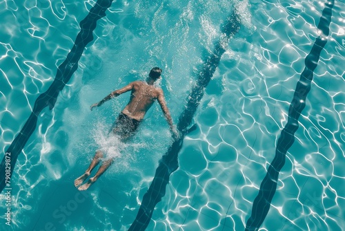 Aerial Top View Male Swimmer Swimming in Swimming Pool, swimmer swimming in the pool, swimmer in the pool, swimming, athletes, sports swimmer