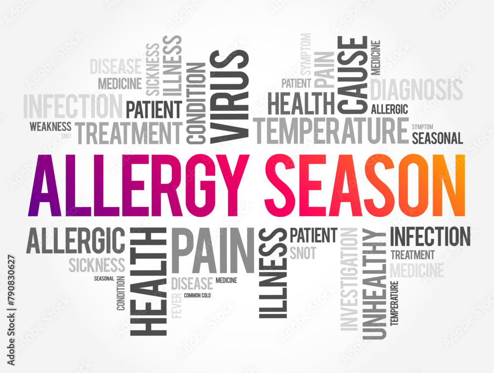 Allergy Season - in many areas allergies begin in february and last until the early summer, word cloud concept background Allergy Season - in many areas allergies begin in february and last until the early summer, word cloud concept background