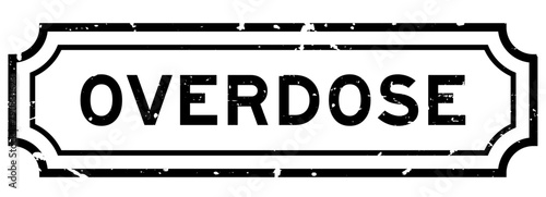 Grunge black overdose word square rubber stamp on white background
